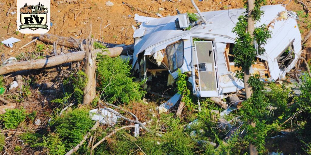 a crashed RV belonging to someone wondering what their RV insurance will cover